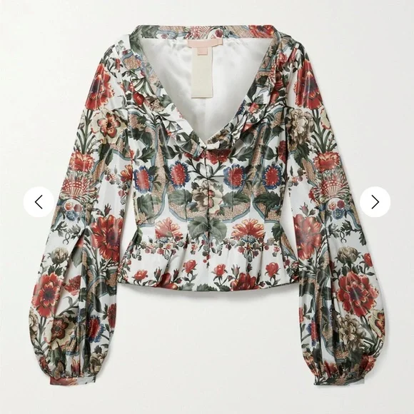 Brook Collection Sabrina Ruffled Floral-Print Taffeta Jacket - Picture 1 of 13